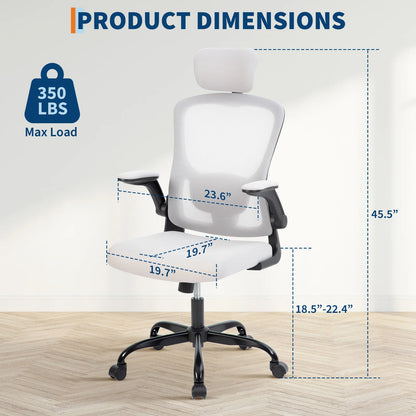 Ergonomic High Back Mesh Office Chair Adjustable 2D Headrest Lumbar Support Rotatable Arms Reclining Swivel Desk Chair for Home