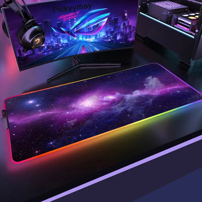 Velká RGB herní podložka pod myš, LED podložka pod myš pro hráče, podložka na stůl k PC, RGB podložka pod klávesnici XXL 90x40cm