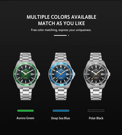 BORIAGE Fully automatic mechanical diving watch, 200m Water Resistance Miyuda 9015 movement men's watch
