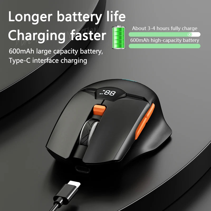 Bezdrôtová herná myš Warvank SX01 so smart displejom, 6-stupňovým nastavením DPI, 600mAh nabíjateľná tichá kancelárska Bluetooth myš