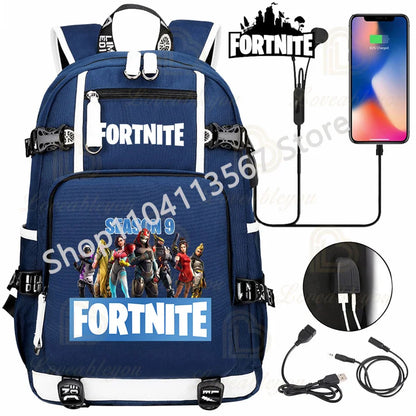 Ultima Knight F-Fortnited Battle Royale Rucksack mit USB-Ladeanschluss, Anime-Figuren und Studienfach für Schreibwaren für Schüler