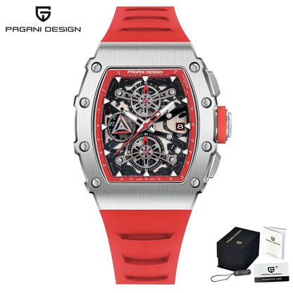 Pagani Design Men's Quartz Watches Japan Movt Skeleton Dial Waterproof Sport Rectangle Sapphire Glass Chronograph Watch For Men
