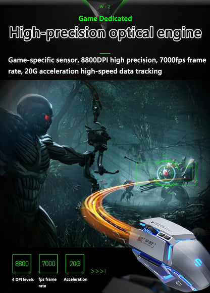 Mouse de gaming cu fir USB Inphic W2 a 2-a generație, clic silențios, stil metalic, 6 taste, programare macro, 8800DPI