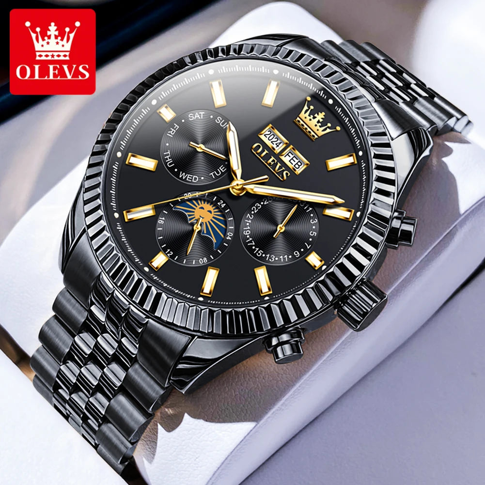 OLEVS 6688 Fashion Automatic Mechanical Men's Watch Moon Phase Dual Calendar Waterproof Luminous Luxury Business Watch for Man