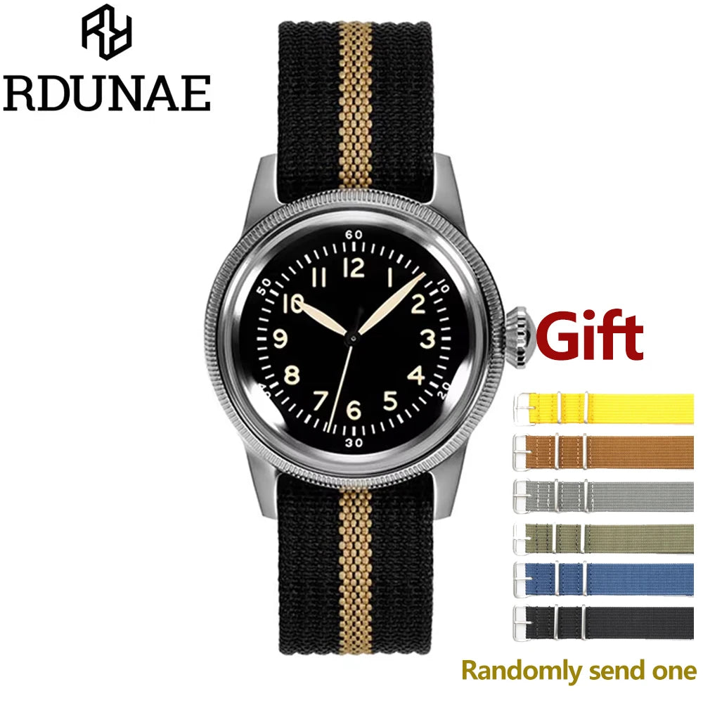 RDUNAE RA05 Vintage Military Watch 2035 Movement Quartz K1 Mineral Glass Crystal Stainless Steel Luminous Waterproof Men's Watches