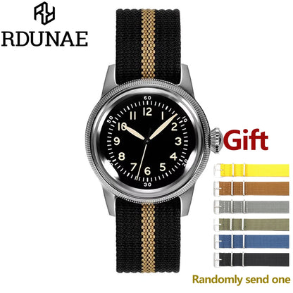 RDUNAE RA05 Vintage Military Watch 2035 Movement Quartz K1 Mineral Glass Crystal Stainless Steel Luminous Waterproof Men's Watches