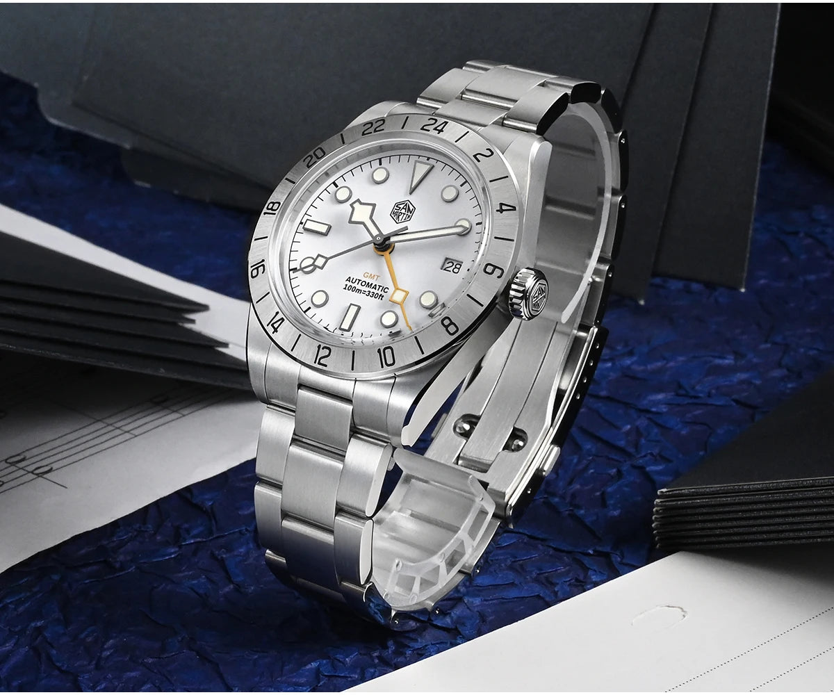 Relógio mecânico automático San Martin New 39mm NH34 BB GMT, relógio desportivo, safira, luminoso, impermeável 100m, para homem, Relogio SN0054