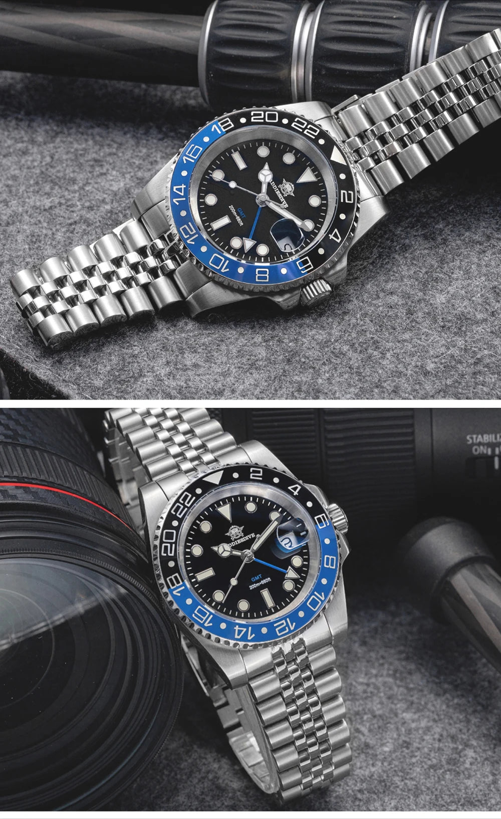 ADDIESDIVE Watch For Man Quartz GMT 20Bar Waterproof BGW9 Super Luminous 316L Stainless Steel Ceramic Bezel Watch