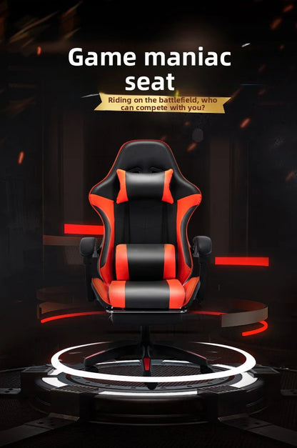 Ergonomic Gaming Chair with Lumbar Support Pillow, Adjustable Footrest, Reclining Computer Gaming Chair, PU Leather Office Gaming Chair with Adjustable Height