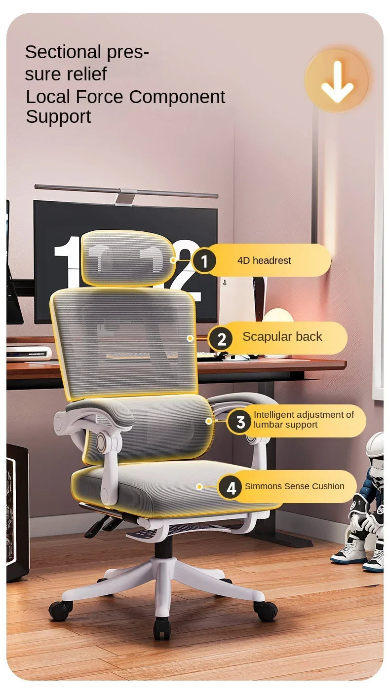 Cadeira de Escritório Ergonómica em Malha com Apoio Lombar, Cadeira de Secretária de Encosto Alto para Adultos, Cadeira de Trabalho Confortável para Longas Horas