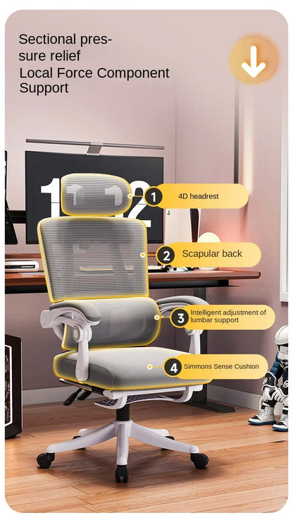 Cadeira de Escritório Ergonómica em Malha com Apoio Lombar, Cadeira de Secretária de Encosto Alto para Adultos, Cadeira de Trabalho Confortável para Longas Horas