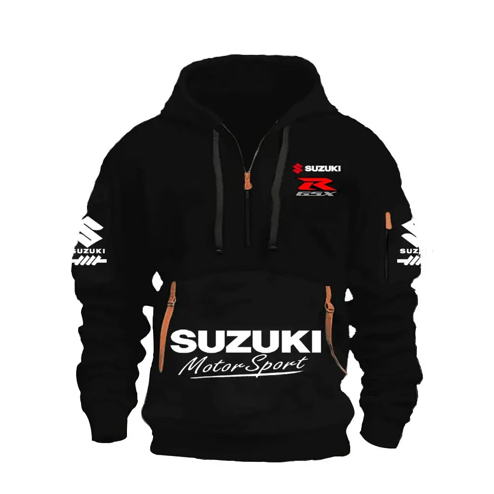 2025 Suzuki Logo Hoodie Motorcycle Racing Cycling Sweatshirt Racing Clothing Sweatshirt Half Zipper Multi-pocket Zipper Hoodie, Produit gaming premium Fraquane, produits de luxe, nouvelle génération, équipement gamer