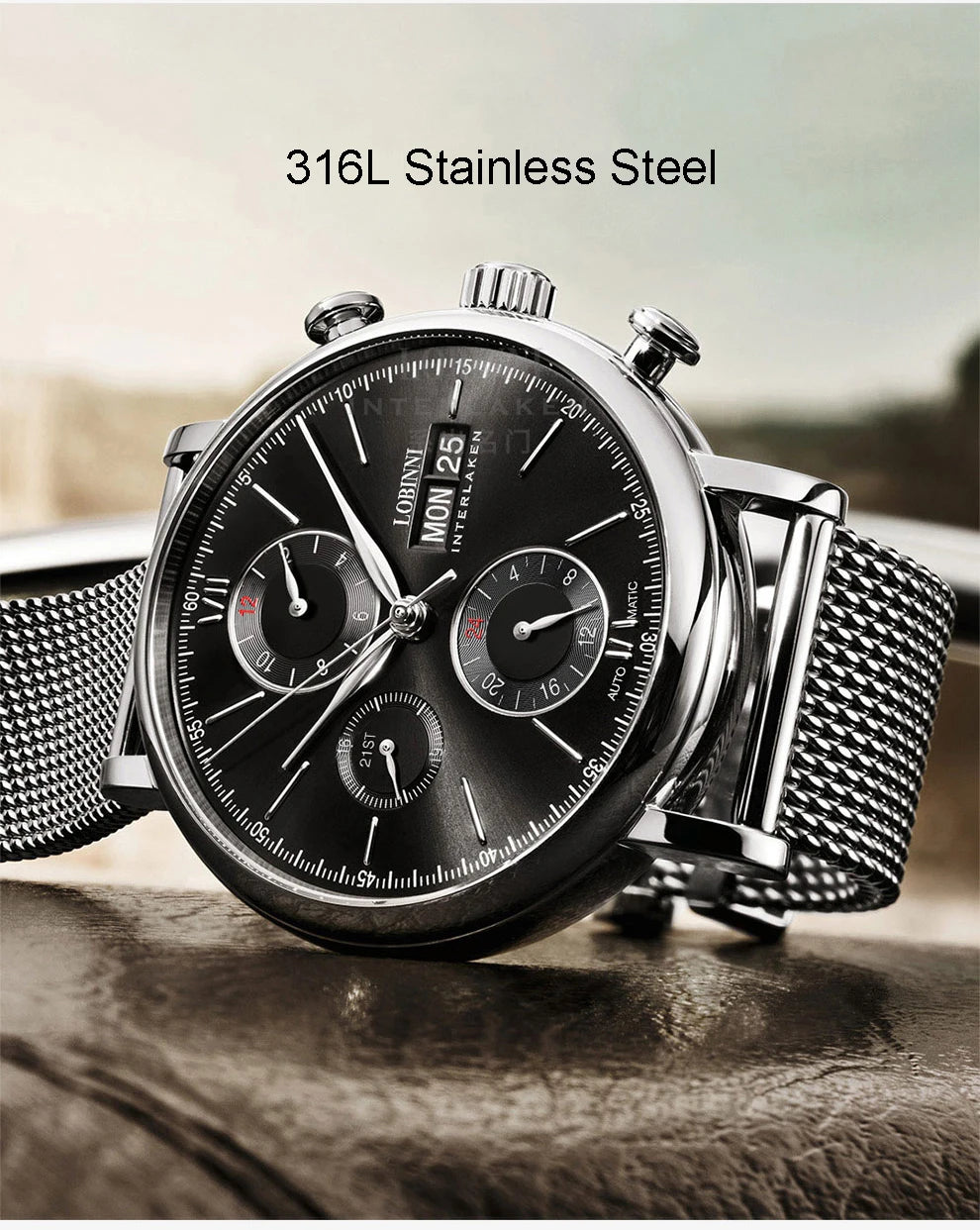 Luxury Brand Switzerland LOBINNI Perpetual Calendar Seagull Automatic Mechanical Men's Watches Sapphire Multi-function L13019-11