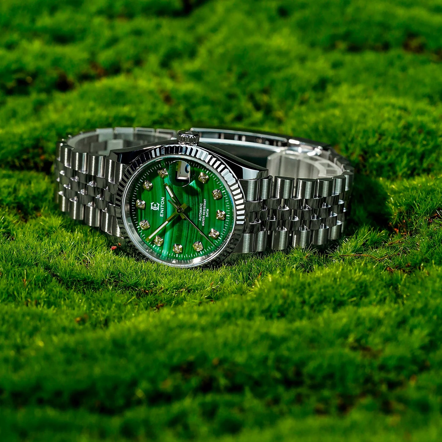 Eniton 36mm Men's Mechanical Watch Stainless Steel Peacock Stone Tiger Eye Dial NH35 Movement
