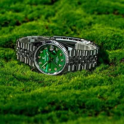 Eniton 36mm Men's Mechanical Watch Stainless Steel Peacock Stone Tiger Eye Dial NH35 Movement