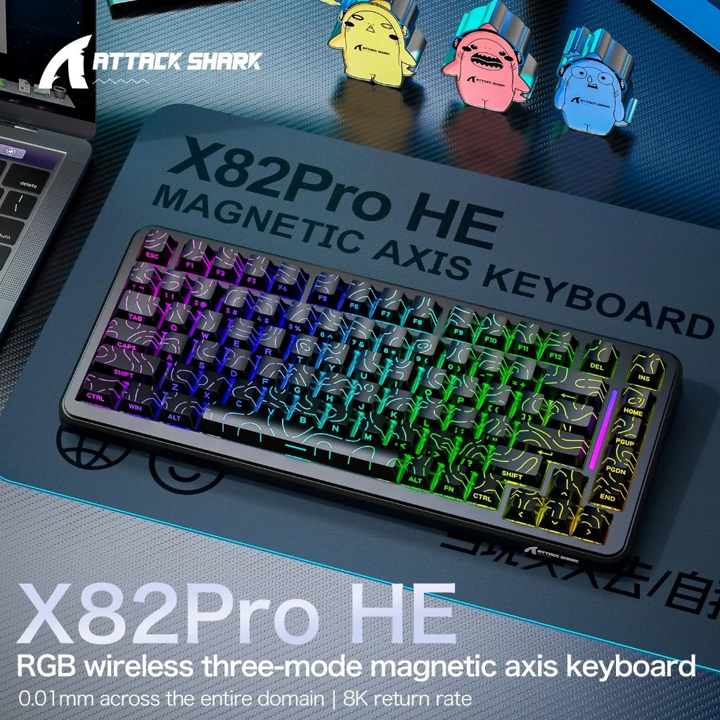 ATTACK SHARK X82Pro HE Wireless Magnetic Axis Gaming Keyboard 8KHz Rate 0.01mm RT Precision 5000mAh Tri Mode RGB 82 Keys PBT