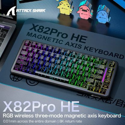ATTACK SHARK X82Pro HE Wireless Magnetic Axis Gaming Keyboard 8KHz Rate 0.01mm RT Precision 5000mAh Tri Mode RGB 82 Keys PBT