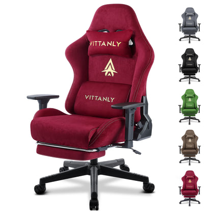 Ergonomic Gaming Chair with Footrest, Breathable Faux Suede Office Chair, Adjustable Lumbar Support Recliner with Headrest