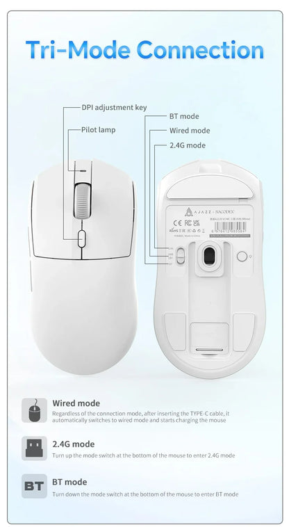 AJAZZ AJ139 V2 PRO Wireless Gaming Mouse, PAW3395/PAW3311 Sensor, 26000 DPI Bluetooth & 2.4GHz Wireless Gaming Mouse for PC, Laptop & Esports