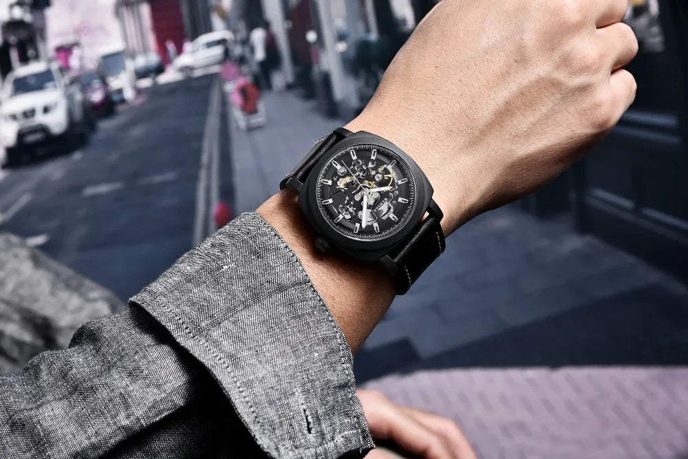 BENYAR Watch for Men Luxury Skeleton Tourbillon Automatic Mechanical Men's Watch 30M Waterproof Leather Strap Sports Reloj Hombre