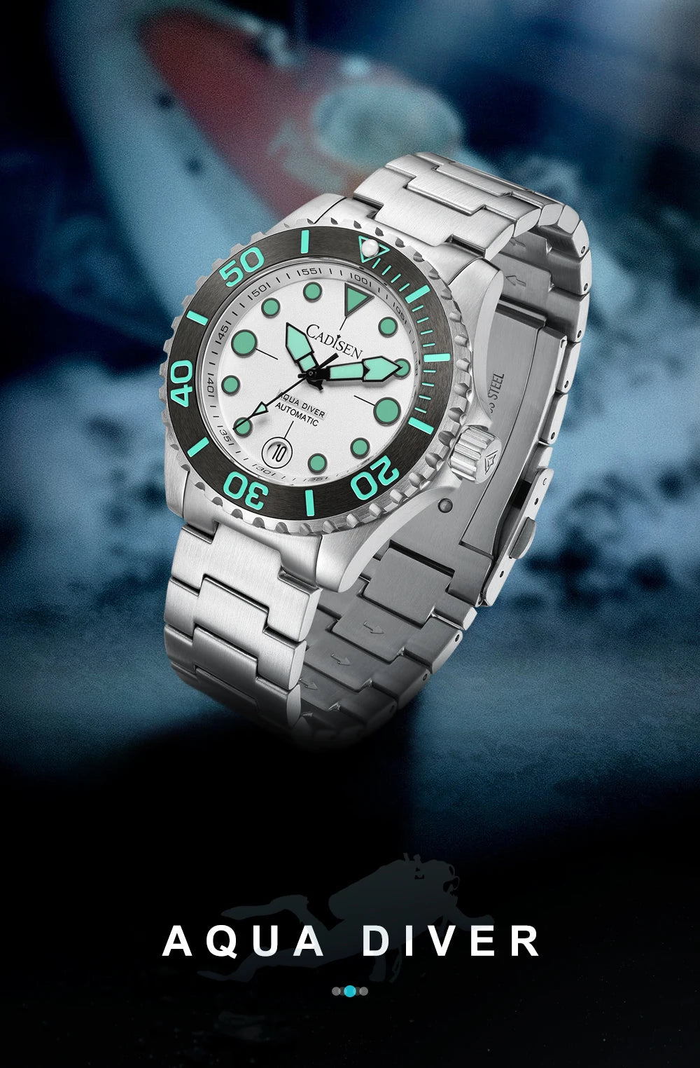 NEW 2026 CADISEN AQUA DIVER Brand Luxury Men Watches Automatic Watch Japan 8215 100M Waterproof Luminous Mechanical Wristwatch