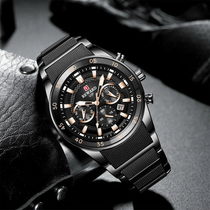 REWARD Relogios Masculino 81011M Sports Silicone Quartz Men's Watch Waterproof Calendar Chronograph Luminous Watches Men Часы