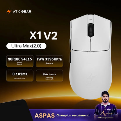 Rato Gaming Sem Fios ATK X1 V2 Ultimate 2.0 Paw3950 Utrla 54g Leve 750ips 0.163ms Baixa Latência 650ips — Novo Acessório para Oferta