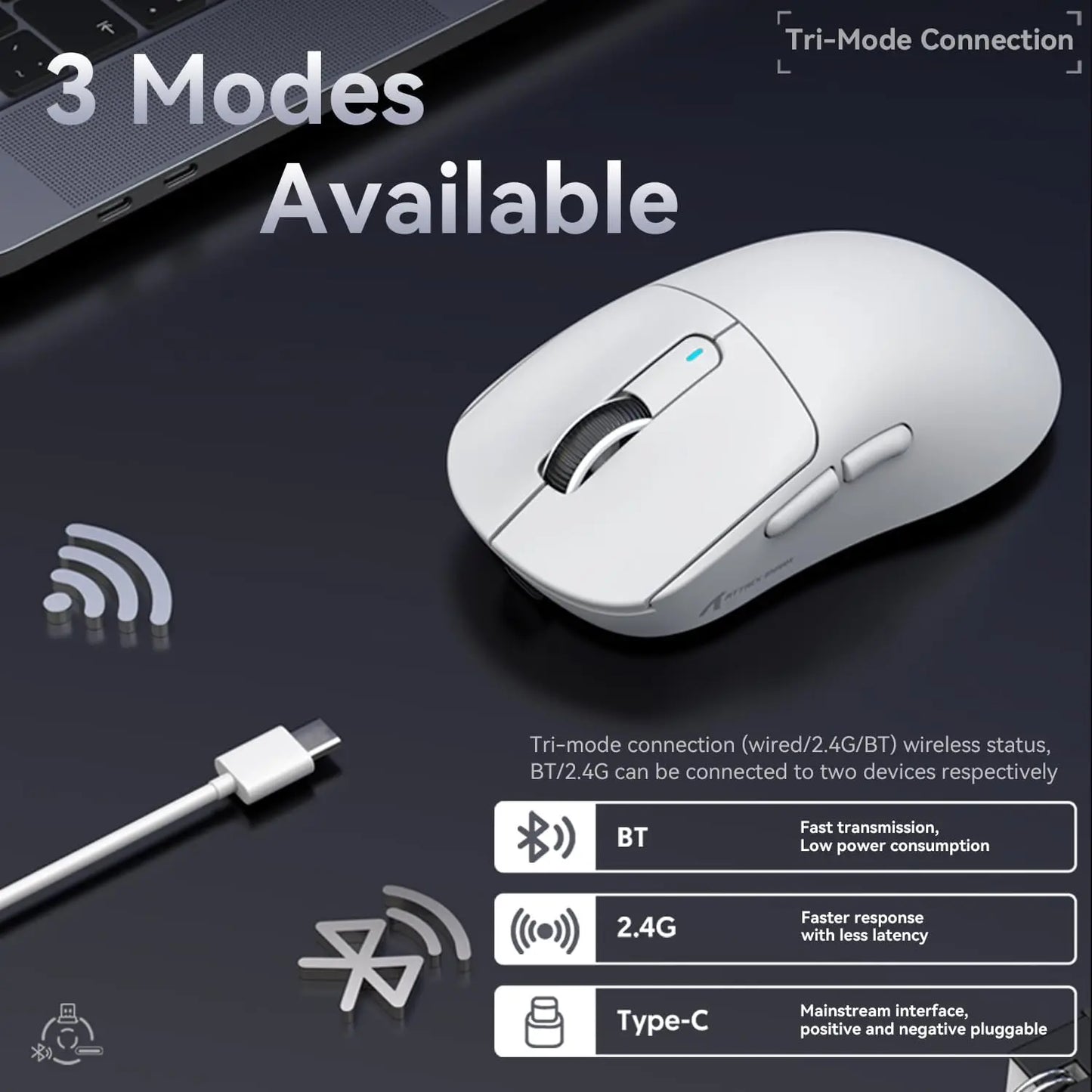 Ratón gaming inalámbrico ATTACK SHARK X3 PixArt PAW3395 49g SUPERLIGHT, BT/2.4G inalámbrico/con cable, 6 DPI ajustables hasta 26000
