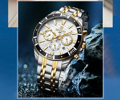 REWARD Mens Watches Waterproof  Luminous Quartz Wristwatch Business Stainless Steel Strap with gift box