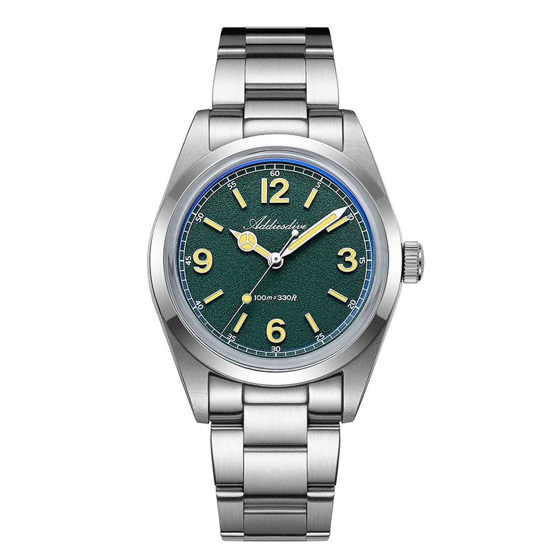 Relógio para homem ADDIESDIVE 36mm em destaque AD2518 com vidro espelhado convexo, aço inoxidável 316L, Reloj Hombre, 100m à prova de água, quartzo