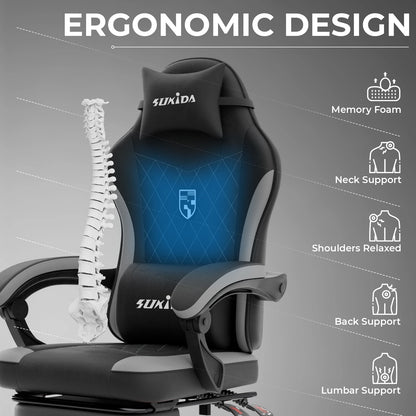 SUKIDA Gaming Chair High Back Ergonomic Computer Chair With Footrest Reclining Adult Comfortable Office Chair 