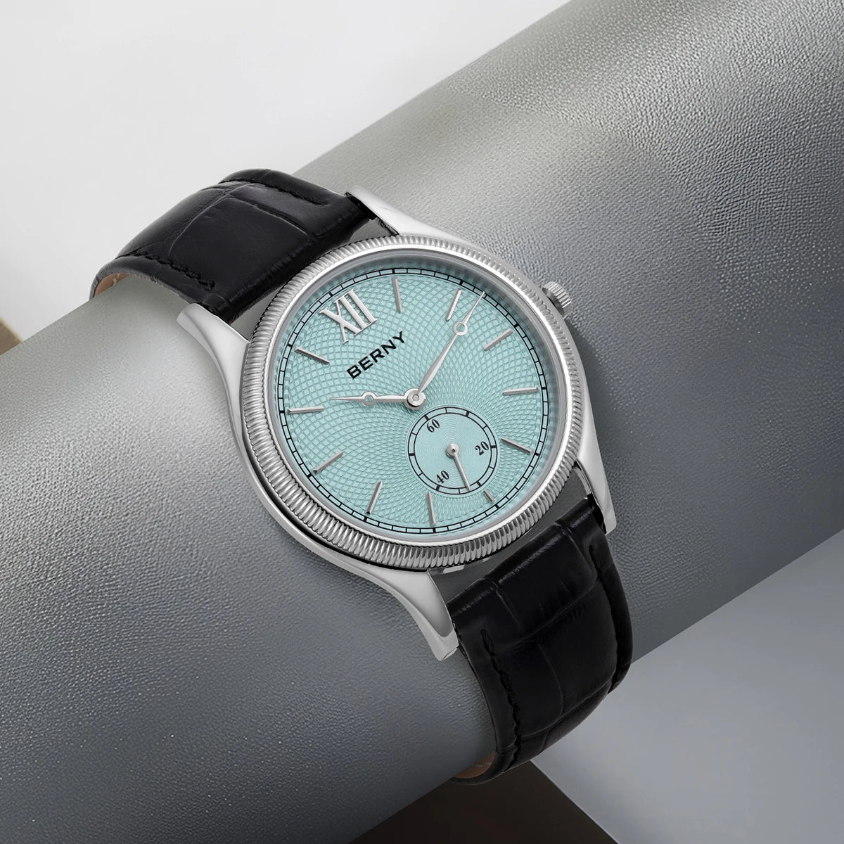 BERNY Men's Watches Luxury Classic Stylish Dress Quartz Watch Slim Stainless Steel Case Elegance Leather Strap Wristwatch