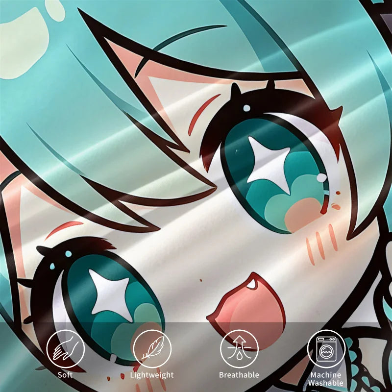 Hatsune Miku Chibi Style påslakanset – Söt anime-sängklädsel med örngott – Spelrum – Tonåringars och barns sovrumsinredning – Present till fans