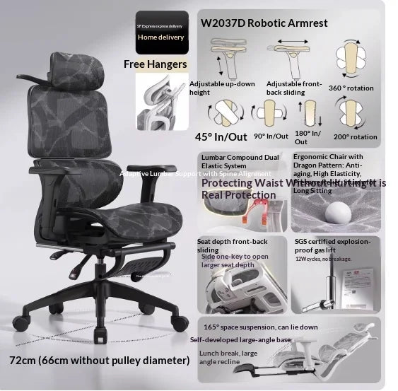 Silla de oficina de malla ergonómica con soporte lumbar ajustable, giratoria y reclinable, con reposacabezas y ruedas, para home office, oficina y gaming
