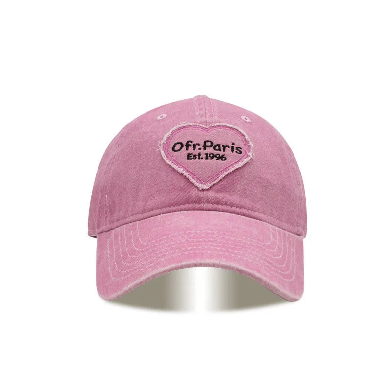 Heart Letter Embroidery Baseball Cap For Women Washed Cotton Snapback Sun Hat Spring Summer Ajdustable Girl Peaked Caps