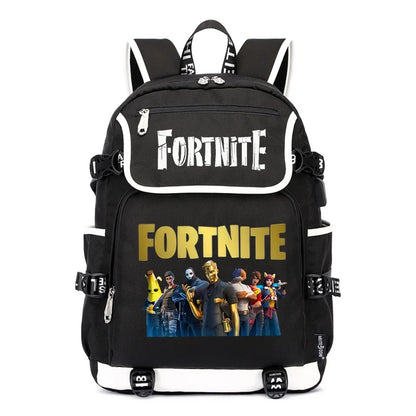 Mochila Fortnite de Grande Capacidade, Saco de Ombro Casual com Porta USB, Unissexo, Estilo Anime, para Estudantes, Nova Mala Escolar Elegante, Presente de Papelaria