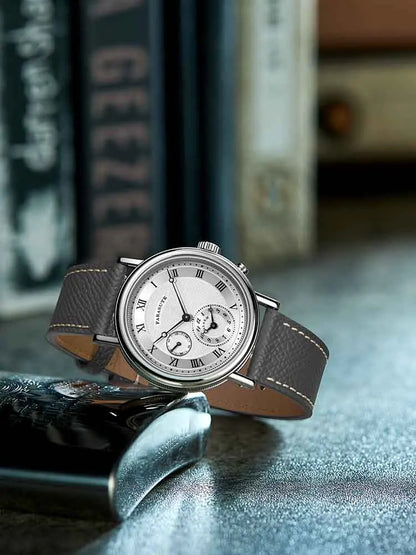 FARASUTE Retro Luxury Alarm Clock Quartz Watch Men Waterproof Night Light Wristwatch Casual Sapphire Stainless Steel Male Reloj