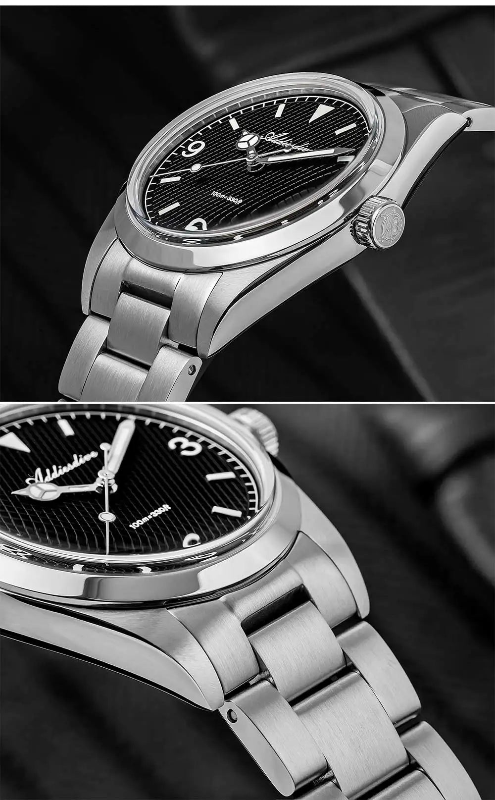 ADDIESDIVE New Men's Analog Watch Bubble Mirror Glass 100m Luminous Men's Quartz Watches with Stainless Steel Bracelet AD2096
