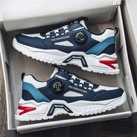 Men's Korean Rotating Buckle Fashion Casual Sports Shoes Four Season Soft Soled Non-Slip Outdoor Running Shoes Student Sneakers