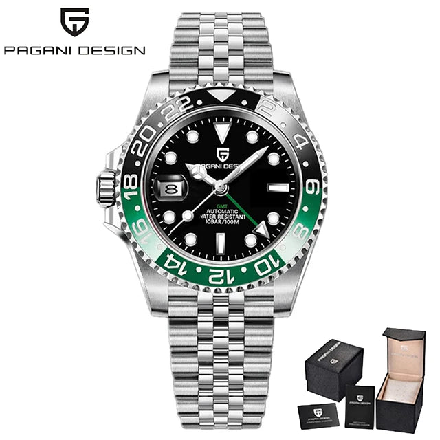 New PAGANI DESIGN Top Brand GMT Mens Wristwatch Sapphire Glass Automatic Men's Watch 100M Waterproof 40mm Men Mechanical Watches