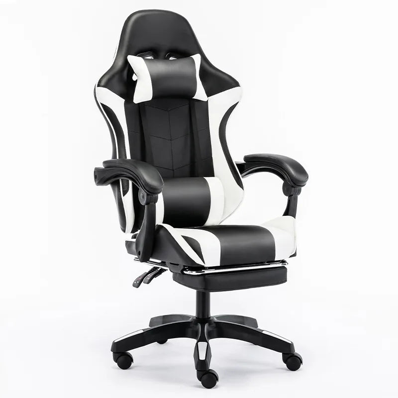Ergonomic Gaming Chair with Lumbar Support Pillow, Adjustable Footrest, Reclining Computer Gaming Chair, PU Leather Office Gaming Chair with Adjustable Height