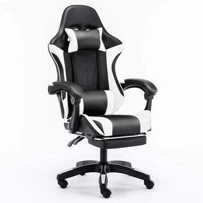 Ergonomic Gaming Chair with Lumbar Support Pillow, Adjustable Footrest, Reclining Computer Gaming Chair, PU Leather Office Gaming Chair with Adjustable Height