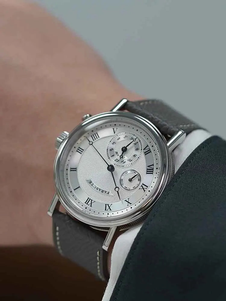 FARASUTE Retro Luxury Alarm Clock Quartz Watch Men Waterproof Night Light Wristwatch Casual Sapphire Stainless Steel Male Reloj