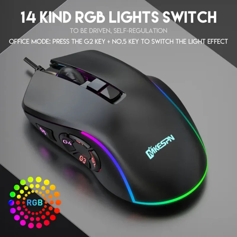 Mouse de birou pentru gaming cu fir 7200DPI, iluminare RGB, 6 niveluri DPI ajustabile/10 butoane programabile/buton de revenire la desktop