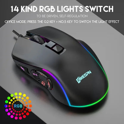 Mouse de birou pentru gaming cu fir 7200DPI, iluminare RGB, 6 niveluri DPI ajustabile/10 butoane programabile/buton de revenire la desktop