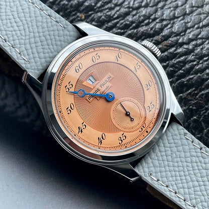 Spot goods NEW Pierre Paulin Jumping Hour Men Watch Salmon Dial Automatic St17 Mechanical Watch Vintage Date Window 38mm