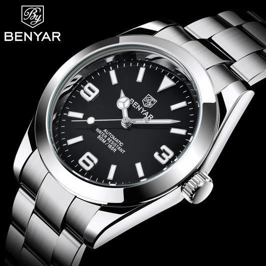 BENYAR 2025 Novo Relógio Mecânico Automático para Homem, Estilo Business e Desportivo, Relógio Masculino de Luxo, 50M à Prova de Água