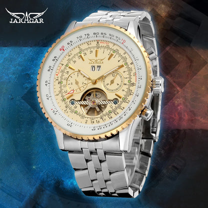 Jaragar 50MM Automatic Mechanical Watch for Men, Multifunctional, Date Month Week Display, 3ATM Waterproof, Business Casual Style