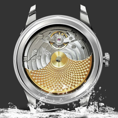 Borman Men's Automatic Watches, Luxury Moon Phase Mechanical Wristwatch, Fashionable 50M Waterproof with Sapphire Leather Strap