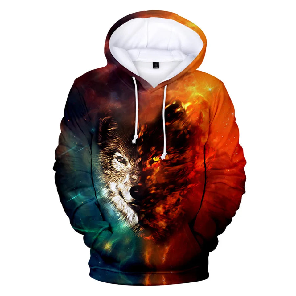 Cool Space Galaxy Wolf Hoodie Hoodies Men Bright Wolf Fashion Handsome Wolf Hoodies Spring Autumn Pullovers Sweatshirts Sweat